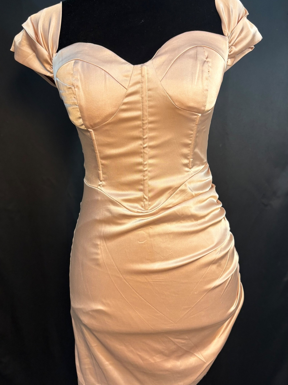 Sleeveless Satin Ruched Bodycon Dress in Blush